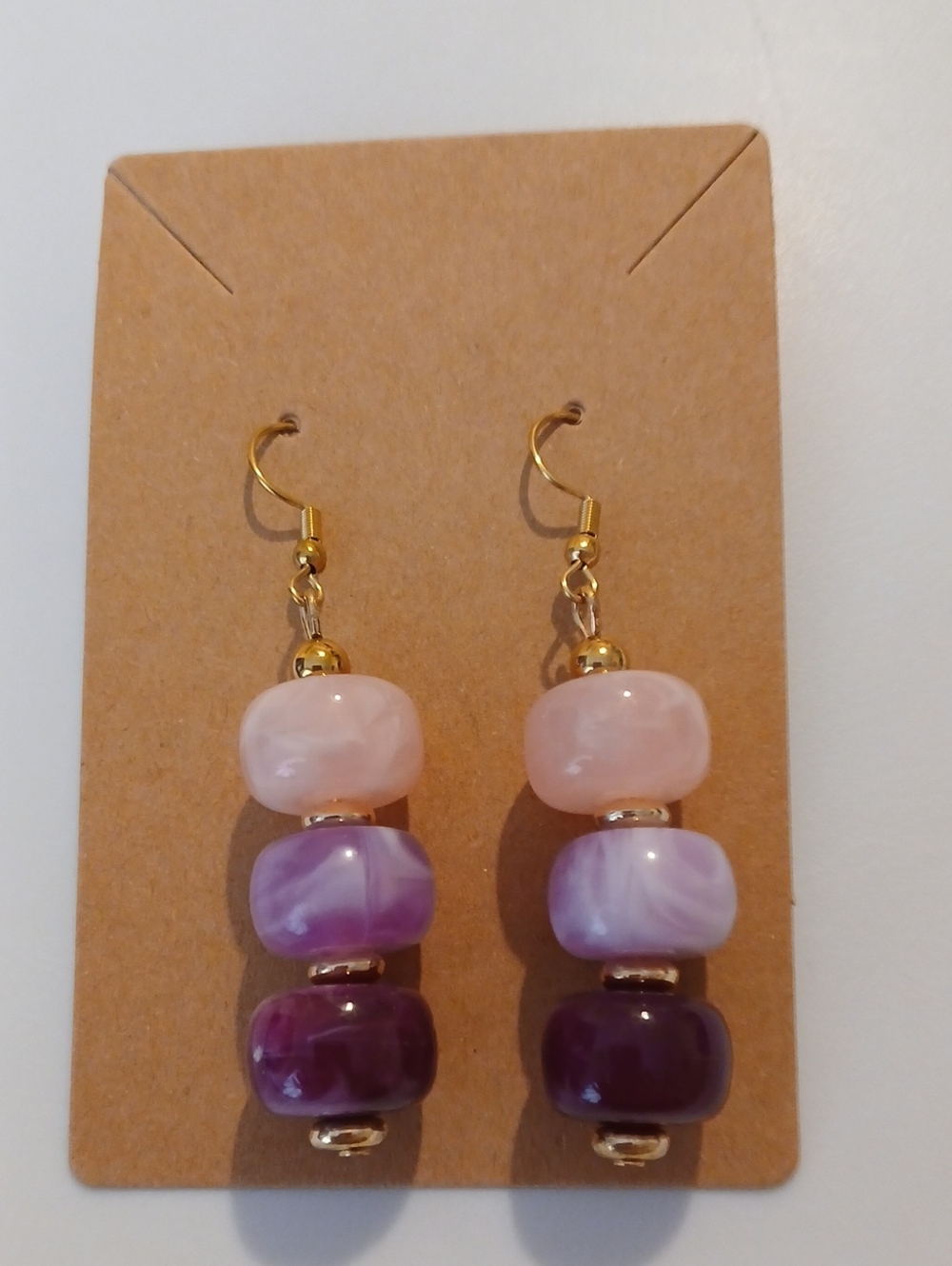 Fashion Jewelry Gold-Tone Pink & Purple Stacked Bead Drop Earrings